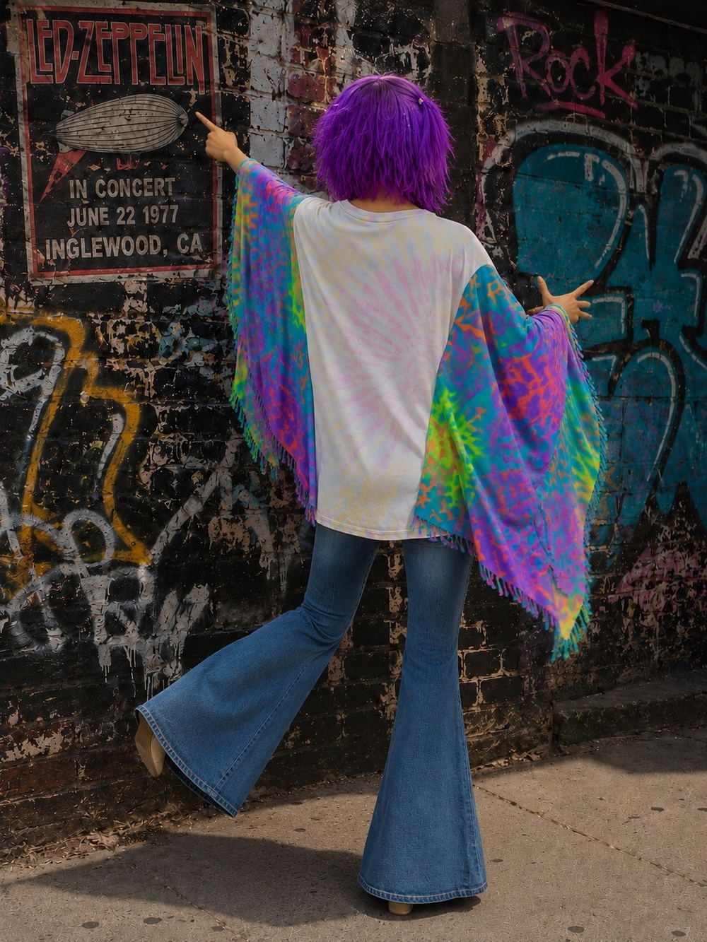 Vintage Upcycled Led Zeppelin Poncho One Of A Kind - Picture 3 of 5